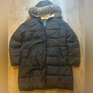 Ralph Lauren Black Puffer Jacket with Faux Fur Trim